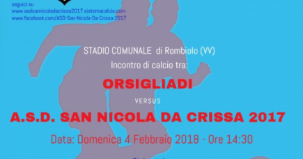 Elenco convocati partita del 04/02/2018 contro ORSIGLIADI